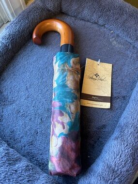 Patricia Nash Floral Folding Umbrella in Teal, Purple, Cream and Tan